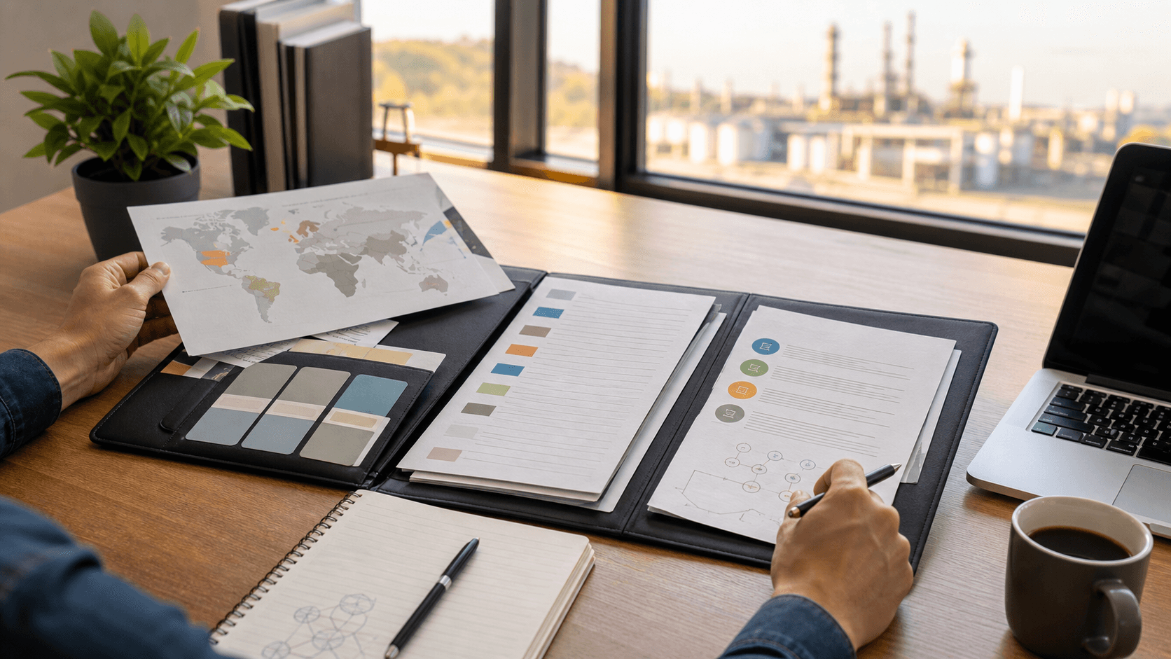 A neat 30-day proof folder with market maps, service notes, supplier lists, and outreach drafts.